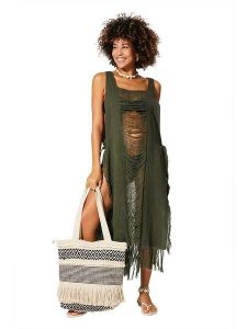 Aller Simplement Sukienka w kolorze khaki rozmiar: 34-40. Brązowe sukienki Aller Simplement, bez wzorów, z bawełny, bez kołnierzyka, bez ramiączek, midi. Za 100,99 zł.