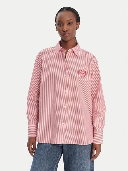 Tommy Hilfiger Koszula WW0WW48190 Czerwony Regular Fit. Czerwone koszule TOMMY HILFIGER, bez wzorów, z bawełny, bez kołnierzyka, bez ramiączek. Za 449,99 zł.