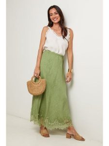 Le Monde du Lin Lniana spódnica w kolorze zielonym rozmiar: 34/36. Zielone spódnice Le Monde du Lin, bez wzorów, z koronki, maxi. Za 165,99 zł.