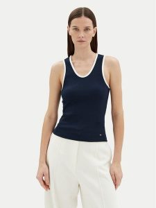 Tommy Hilfiger Top WW0WW44572 Granatowy Slim Fit. Niebieskie topy TOMMY HILFIGER, l, bez wzorów, z bawełny, bez kołnierzyka, bez ramiączek. Za 159,99 zł.