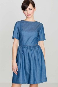 Niebieska Bawełniana Sukienka z Krótkim Rękawem. Niebieskie sukienki Katrus, m, bez wzorów, z bawełny, bez kołnierzyka, bez ramiączek, mini. Za 249,00 zł.
