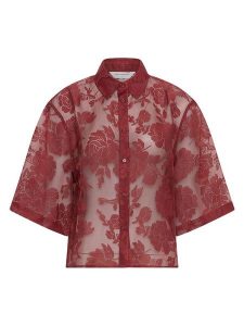 MOSS COPENHAGEN Bluzka "Lettiche" w kolorze bordowym rozmiar: S/M. Czerwone bluzki Moss Copenhagen, m, bez wzorów, z koronki, bez kołnierzyka, bez ramiączek. Za 170,07 zł.