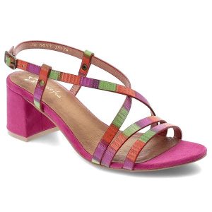 Różowe Sandały Maciejka Eleganckie Obuwie Damskie. Czerwone sandały Maciejka, bez wzorów, z materiału, bez obcasa, na obcasie, bez zapięcia. Za 379,00 zł.