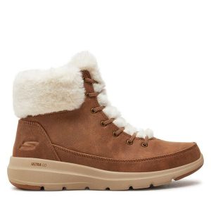 Trzewiki Skechers. Brązowe botki Skechers, bez wzorów, bez obcasa, na płaskiej podeszwie, bez zapięcia. Za 309,99 zł.