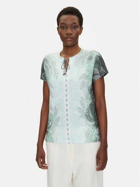 Olsen Bluzka 11105070 Zielony Regular Fit. Zielone bluzki Olsen, bez wzorów, z bawełny, bez kołnierzyka, bez ramiączek. Za 169,99 zł.