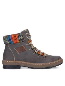 Rieker Botki Z6743-45 Szary. Szare botki Rieker, bez wzorów, z materiału, bez obcasa, na płaskiej podeszwie, bez zapięcia. Za 258,99 zł.