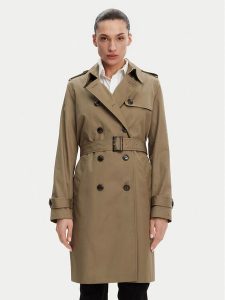 Tommy Hilfiger Trencz WW0WW42133 Khaki Slim Fit. Brązowe płaszcze TOMMY HILFIGER, bez wzorów, z bawełny, bez kaptura. Za 789,99 zł.