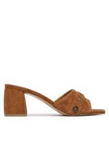 Guess Klapki FLJGU2 SUE03 Brązowy jasny. Brązowe klapki Guess, z aplikacjami, ze skóry, bez obcasa. Za 471,99 zł.