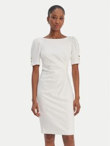 DKNY Sukienka koktajlowa DD6A1666 Écru Slim Fit. Sukienki DKNY, bez wzorów, z syntetyku, wizytowe, bez kołnierzyka, bez ramiączek. Za 539,99 zł.