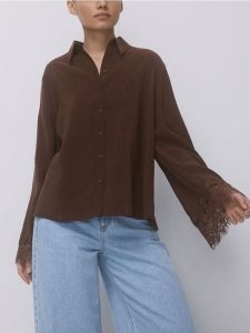Koszula z modalem - brązowy. Brązowe koszule Reserved, l, bez wzorów, z tkaniny, bez kołnierzyka, bez ramiączek. Za 109,99 zł.
