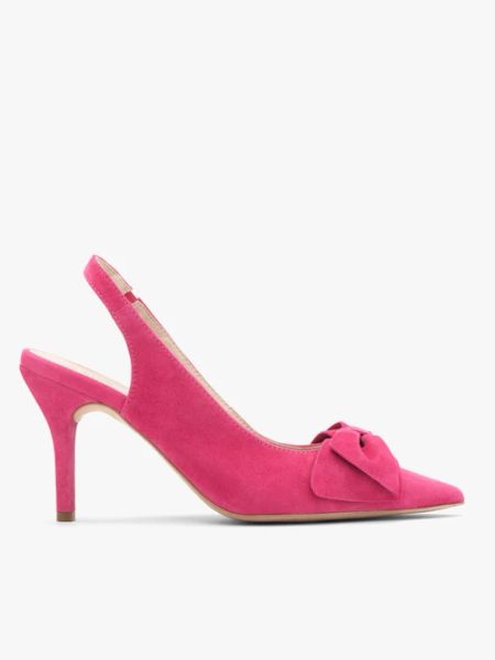 Czółenka typu slingback w kolorze fuksji. Fioletowe czółenka Brawo sp. z o.o., bez wzorów, z gumy, bez obcasa, na szpilce, bez zapięcia. W wyprzedaży za 249,99 zł.