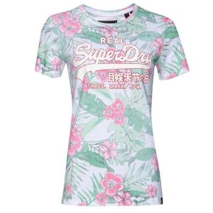 Koszulka turystyczna damska Superdry Vintage Logo Tropical t-shirt. Białe koszulki sportowe Superdry, bez wzorów, z bawełny, bez ramiączek. Za 88,55 zł.