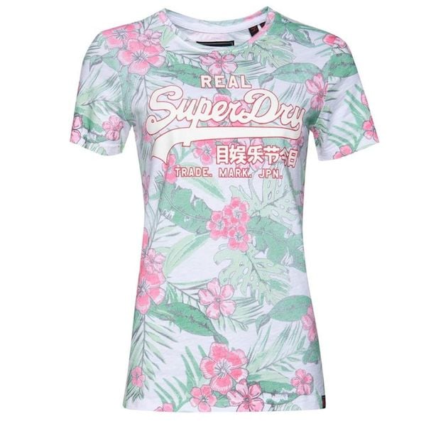 Koszulka turystyczna damska Superdry Vintage Logo Tropical t-shirt. Białe koszulki sportowe Superdry, bez wzorów, z bawełny, bez ramiączek. Za 88,55 zł.