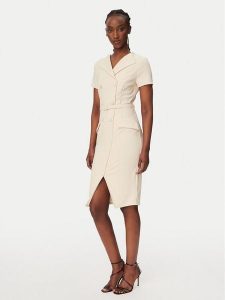 Rinascimento Sukienka koktajlowa CFC0127893003 Beżowy Slim Fit. Brązowe sukienki Rinascimento, s, bez wzorów, z syntetyku, wizytowe, bez kołnierzyka, bez ramiączek. Za 699,99 zł.