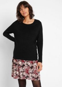 Sukienka ciążowa i do karmienia piersią, 2 w 1. Czarne sukienki bonprix, z aplikacjami, z dzianiny, bez kołnierzyka, moda ciążowa, bez ramiączek. Za 147,99 zł.