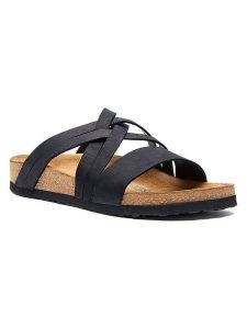 Comfortfusse Skórzane klapki w kolorze czarnym rozmiar: 38. Czarne klapki Comfortfüße, bez wzorów, z materiału, z otwartym noskiem, bez obcasa. Za 252,99 zł.