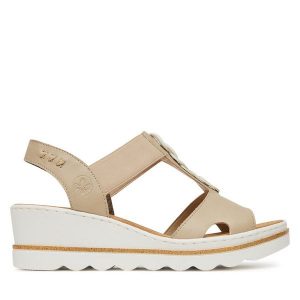 Sandały Rieker. Brązowe sandały Rieker, bez wzorów, bez obcasa, na koturnie, bez zapięcia. Za 239,99 zł.