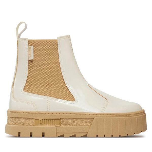 Sztyblety Puma. Białe botki Puma, bez wzorów, bez obcasa, na płaskiej podeszwie, bez zapięcia. Za 419,99 zł.