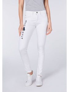 Polo Sylt Dżinsy - Comfort fit - w kolorze białym rozmiar: W28. Białe jeansy Polo Sylt, z aplikacjami, ze skóry. Za 122,96 zł.