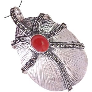 VEGA RED Srebrny naszyjnik wisiorek duży owal karneol markazyty 3,4 ct. Czerwone naszyjniki Braccatta, z karneolem, srebrne. Za 655,00 zł.