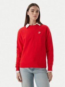 Tommy Hilfiger Bluza Logo Embroidery WW0WW48724 Czerwony Relaxed Fit. Czerwone bluzy TOMMY HILFIGER, xs, bez wzorów, z bawełny, bez kaptura. Za 399,99 zł.