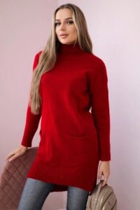 Sweter ze stójką czerwony. Czerwone swetry klasyczne KESI, na zimę, l, z wełny, bez kołnierzyka, plus size. Za 178,78 zł.