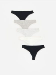 Bawełniane majtki typu stringi 5 pack - szary. Szare stringi Reserved, bez wzorów, z bawełny. Za 79,99 zł.