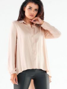 Koszula Damska Model A527 Beige - awama. Brązowe koszule Awama, l, bez wzorów, z elastanu, bez kołnierzyka, bez ramiączek. Za 300,83 zł.