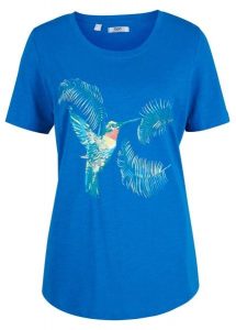 T-shirt z czystej bawełny organicznej. Niebieskie t-shirty bonprix, bez wzorów, z bawełny, bez kołnierzyka, bez ramiączek. Za 49,99 zł.