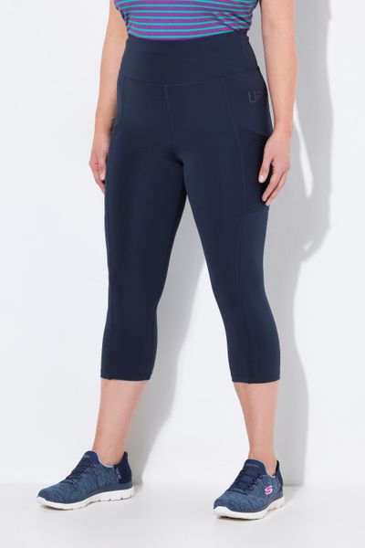 Damskie Legginsy 3/4 długość do łydek wysoki stan szybkoschnący materiał. Czarne legginsy Ulla Popken, bez wzorów, z elastanu, z podwyższonym stanem. Za 239,99 zł.