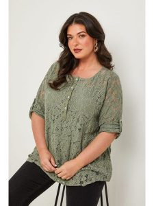 Curvy Lady Bluzka w kolorze khaki rozmiar: 44/46. Brązowe bluzki Curvy Lady, bez wzorów, z koronki, klasyczne, bez kołnierzyka, bez ramiączek. Za 122,96 zł.