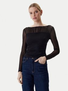 Guess Bluzka W6RP04 KBAH2 Czarny Regular Fit. Czarne bluzki Guess, xxl, z aplikacjami, z syntetyku, bez kołnierzyka, bez ramiączek. Za 299,99 zł.