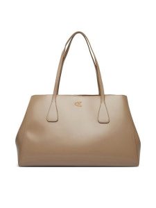 Calvin Klein Torebka Ck Snap Large Tote LV04F3502G Beżowy. Brązowe shopper bag Calvin Klein, bez wzorów, ze skóry, bez dodatków. Za 749,99 zł.