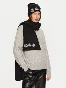 Guess Szalik AW5178 POL03 Czarny. Czarne rękawiczki Guess, z aplikacjami, z materiału. Za 269,99 zł.