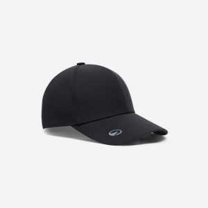 Czapka z daszkiem do golfa z magnesem na znacznik. Czarne czapki INESIS, bez wzorów, z materiału, sportowe. Za 49,99 zł.