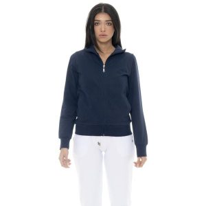 Bluza z bawełna z zamek błyskawiczny na co dzień. Niebieskie bluzy LEONE 1947 APPAREL, bez wzorów, z bawełny, bez kaptura. W wyprzedaży za 134,57 zł.