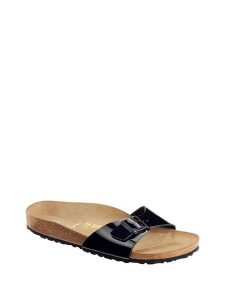 Birkenstock Klapki "Madrid" w kolorze czarnym rozmiar: 35. Czarne klapki Birkenstock, bez wzorów, z otwartym noskiem, bez obcasa. Za 259,13 zł.