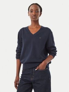 Tommy Jeans Sweter Essential DW0DW23362 Granatowy Regular Fit. Niebieskie swetry klasyczne Tommy Jeans, xs, z bawełny, bez kołnierzyka. Za 369,99 zł.