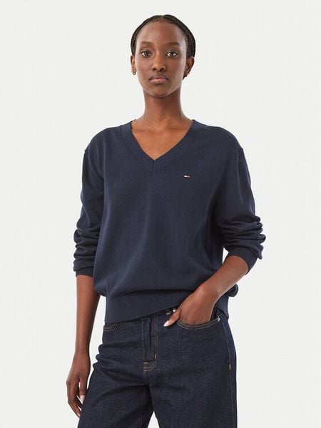Tommy Jeans Sweter Essential DW0DW23362 Granatowy Regular Fit. Niebieskie swetry klasyczne Tommy Jeans, xs, z bawełny, bez kołnierzyka. Za 369,99 zł.