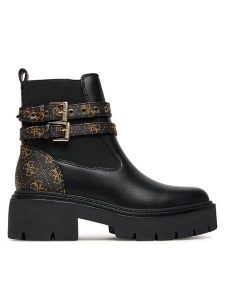 Guess Botki FLTSDR FAL10 Czarny. Czarne botki Guess, z aplikacjami, ze skóry, bez obcasa, na płaskiej podeszwie, bez zapięcia. Za 579,99 zł.