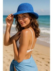 Lucky Bees Kapelusz przeciwsłoneczny w kolorze niebieskim rozmiar: onesize. Niebieskie kapelusze Lucky Bees, bez wzorów, z materiału. Za 73,99 zł.