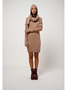 AUTHENTIC CASHMERE Kaszmirowa sukienka "Armet" w kolorze beżowym rozmiar: M. Brązowe sukienki AUTHENTIC CASHMERE, m, bez wzorów, z kaszmiru, bez kołnierzyka, bez ramiączek, mini. Za 276,71 zł.