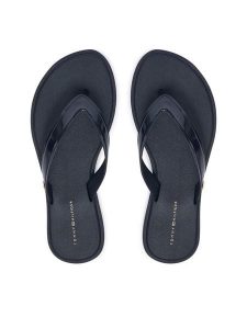 Tommy Hilfiger Japonki Th Scandi Shiny Summer Sandal FW0FW09446 Granatowy. Niebieskie klapki TOMMY HILFIGER, bez wzorów, ze skóry, bez obcasa. Za 189,99 zł.