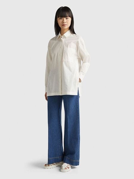 Benetton Koszula w kolorze białym rozmiar: M. Białe koszule Benetton, m, bez wzorów, z bawełny, bez kołnierzyka, bez ramiączek. Za 65,69 zł.