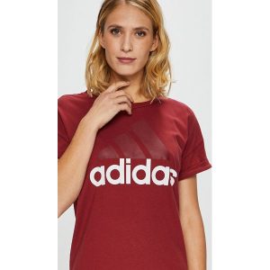 Adidas Performance - Top. Brązowe t-shirty marki adidas Performance, z nadrukiem, z bawełny, z okrągłym kołnierzem, z krótkim rękawem. W wyprzedaży za 79,90 zł.