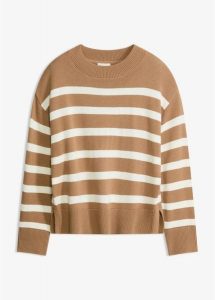 Sweter oversize z mieszanki bawełny. Brązowe swetry klasyczne bonprix, z bawełny, bez kołnierzyka. Za 124,99 zł.