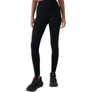 Legginsy damskie 4F FNK. Czarne legginsy 4f, bez wzorów, z materiału, z podwyższonym stanem, długie. Za 92,99 zł.