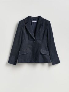 Jeansowa marynarka - granatowy. Niebieskie marynarki i żakiety Reserved, l, bez wzorów, z bawełny. Za 259,99 zł.