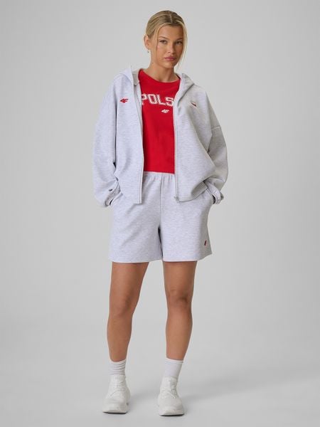 4F Spodenki kibica damskie - szare M. Szare szorty 4f, bez wzorów, z dresówki, sportowe. Za 129,99 zł.