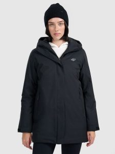 4F Parka zimowa membrana 8000 damska - czarna M. Czarne kurtki 4f, na zimę, m, bez wzorów, bez kaptura. Za 499,99 zł.